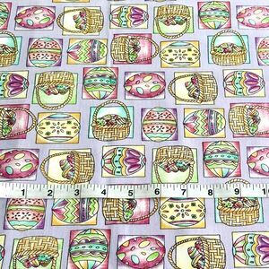 Vintage Pastel Eggs Baskets Lavender Quilt Cotton Kaufman Easter Fabric Remnant
